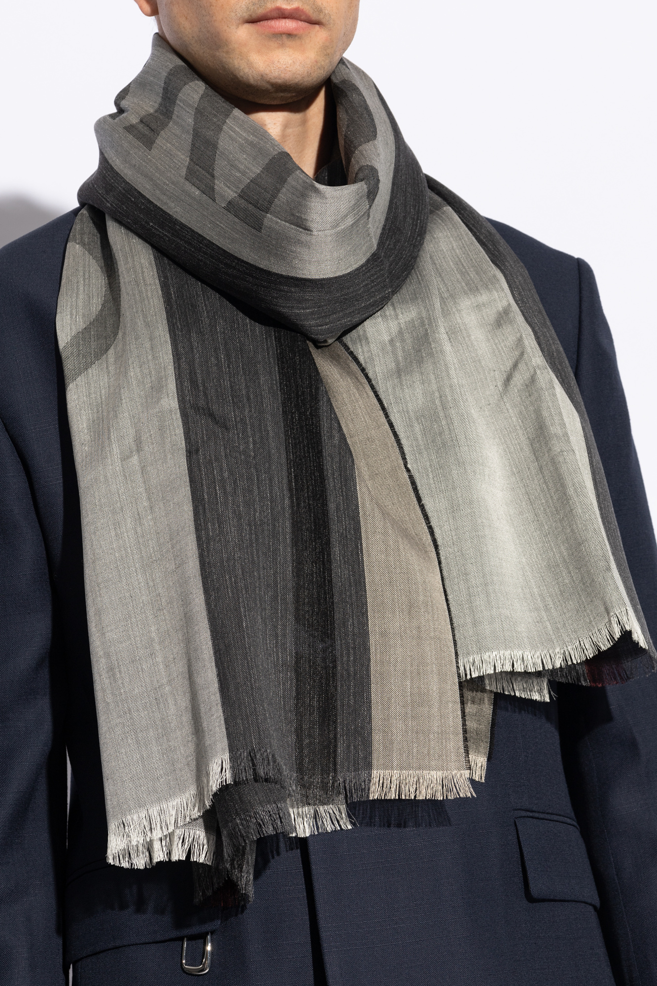 スカーフ Ferragamo Scarves Grey FERRAGAMO Striped pattern scarf | Men's Accessories | Vitkac
